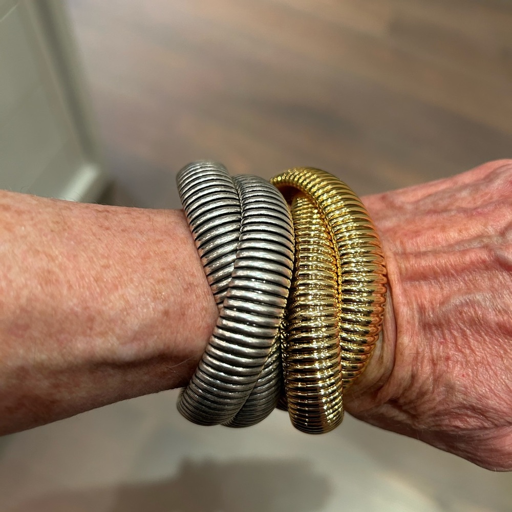 Elegant Silver and Gold Coil Bracelets